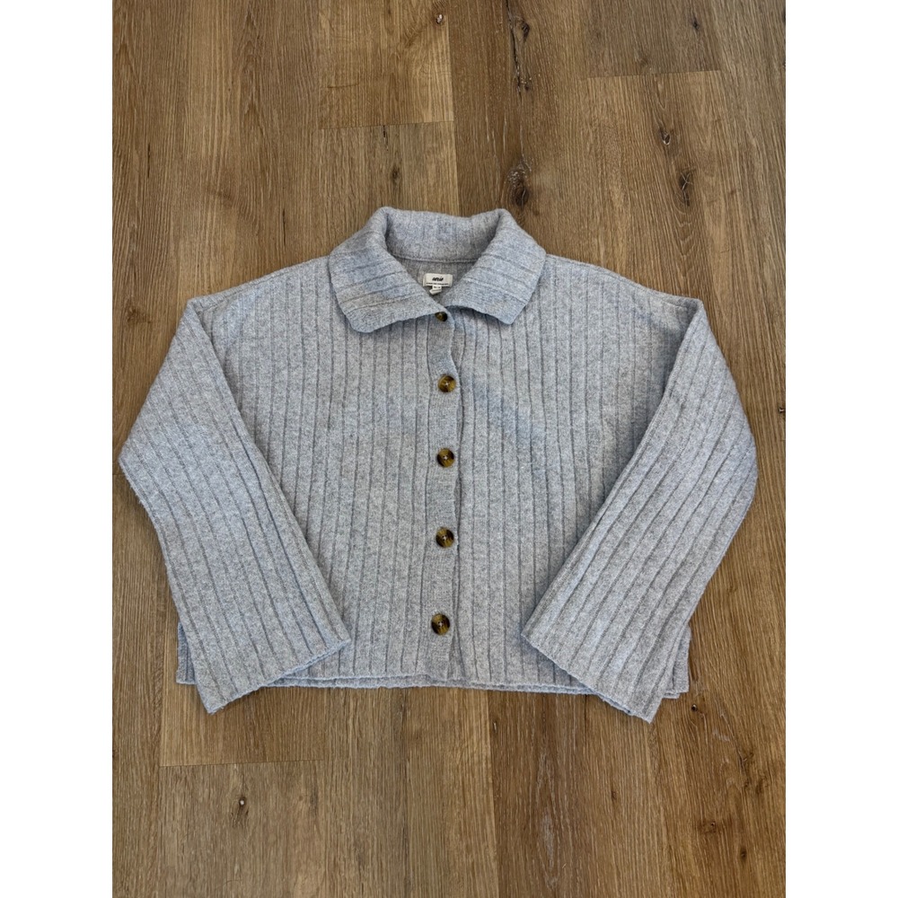 Aerie Minimalist Ribbed Button Down Cardigan Sweater Women XS Gray Preppy Cozy